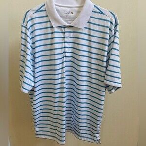 Arnold Palmer striped golf shirt size large blue white mens polo, gently used